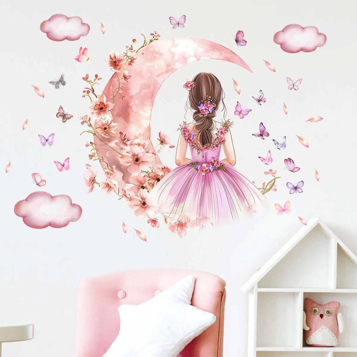 Décoration Murale - PrincesseSticker™ - Lune Rose - Petit paradis bébé