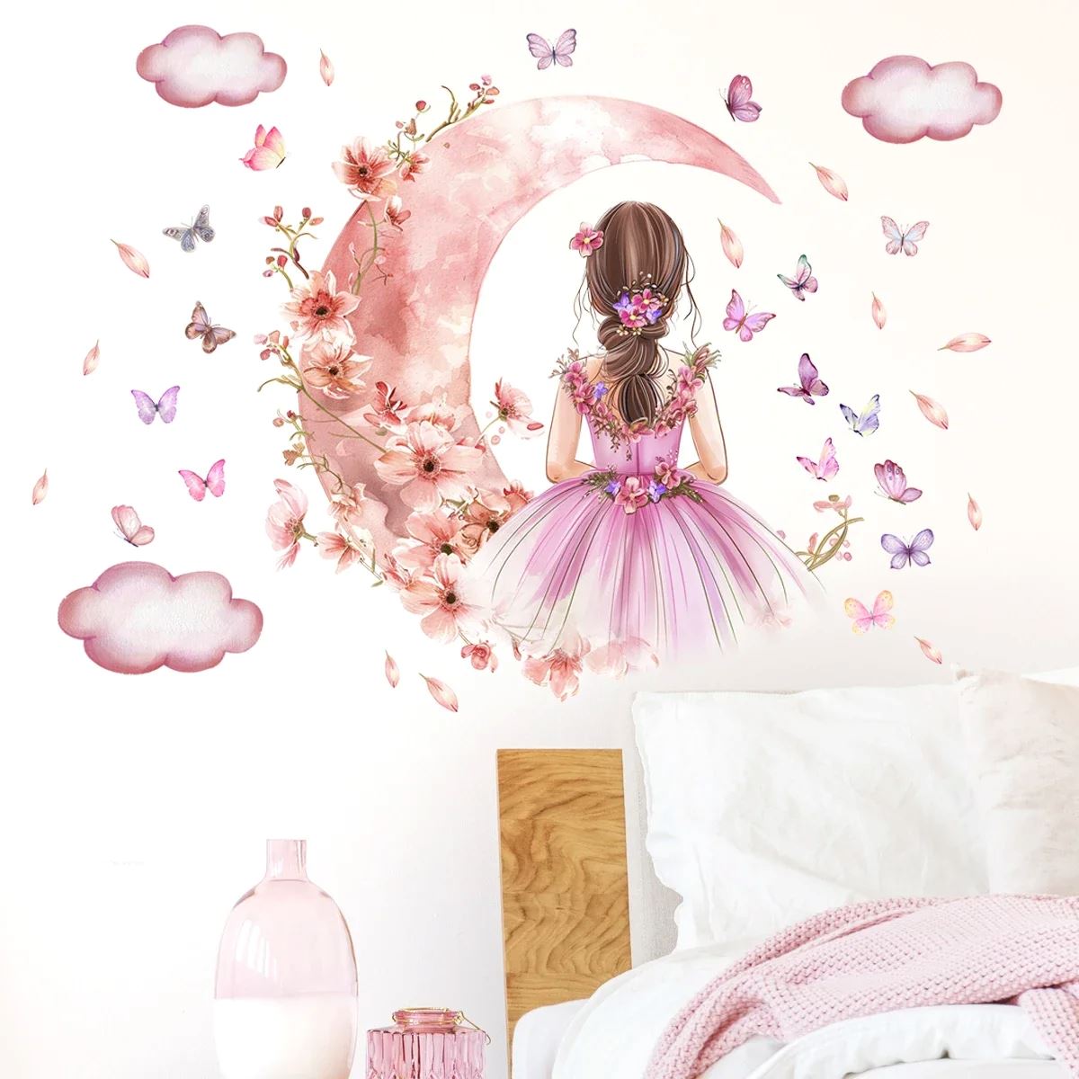Décoration Murale - PrincesseSticker™ - Lune Rose - Petit paradis bébé